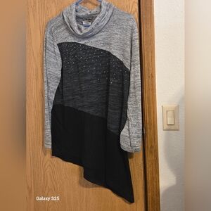 Southern Lady Gray and Black Cowl Neck Sweater